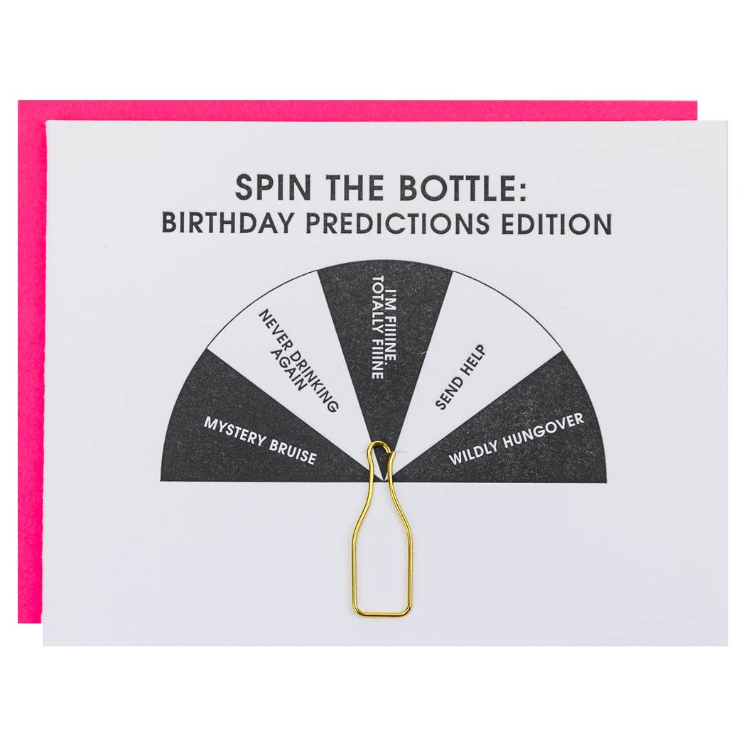 Spin The Bottle Birthday Letterpress Paper Clip Card