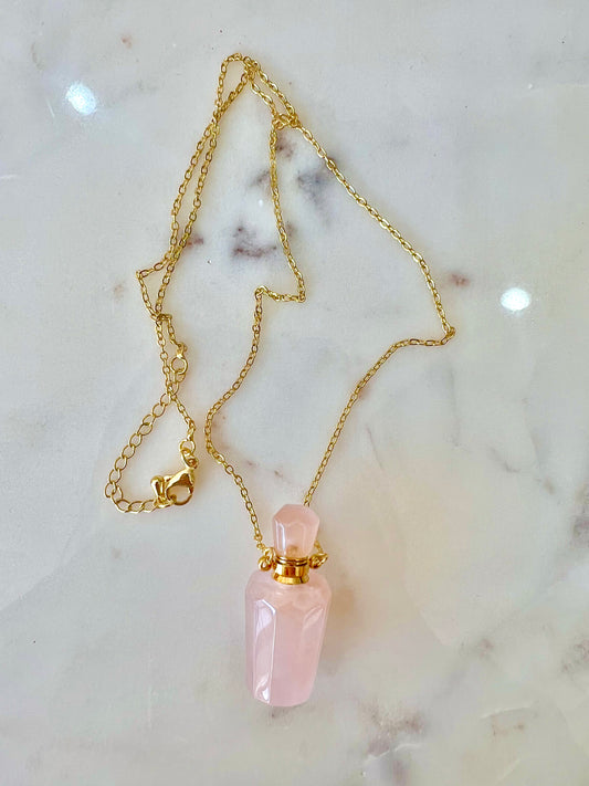 Rose Quartz Perfume Bottle Crystal Necklace