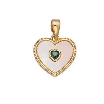 Pearl Heart Emerald Charm