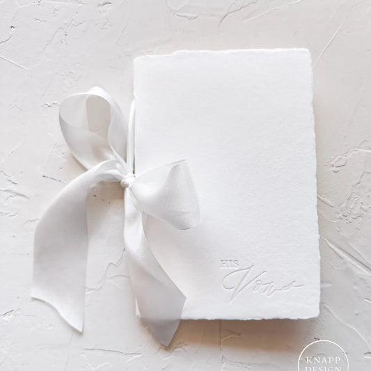 His Wedding Vow Booklet - White Paper W/Silk Ribbon