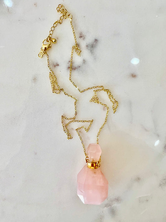 Rose Quartz Perfume Bottle Crystal Necklace