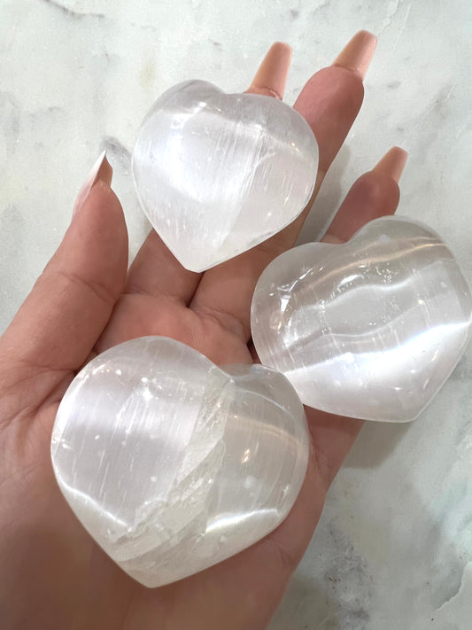 Selenite Heart Palm Stone