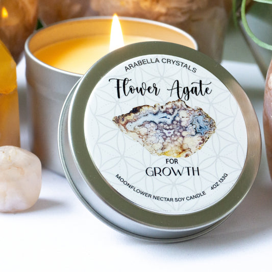 Flower Agate Crystal Candle Tin