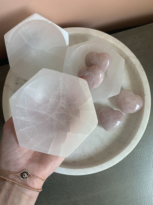 Hexagon Selenite Crystal Offering Bowl